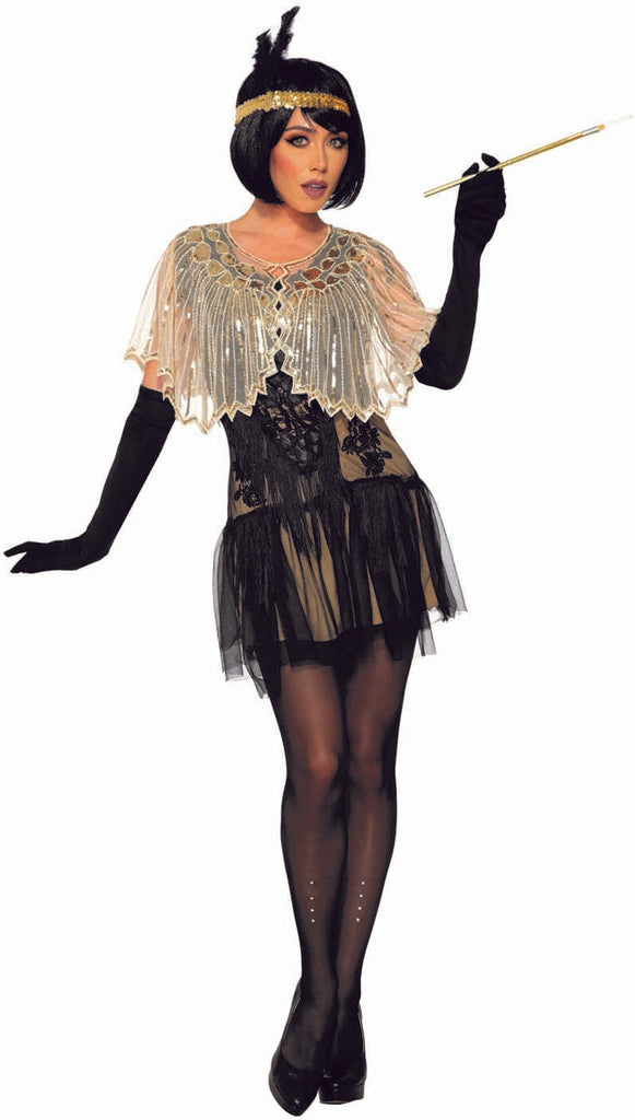Black Gold Ladies 1920s Roaring 20s Flapper Gatsby Costume Sequins