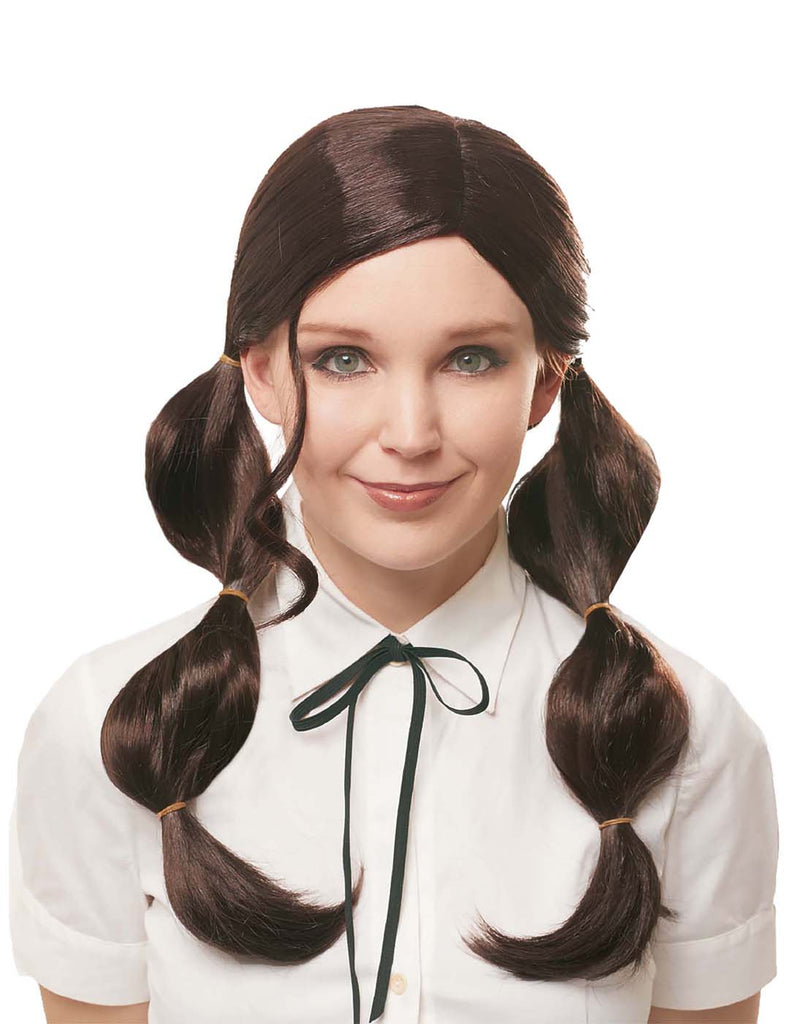 Bubble Pig Tails Adult Brown Wig