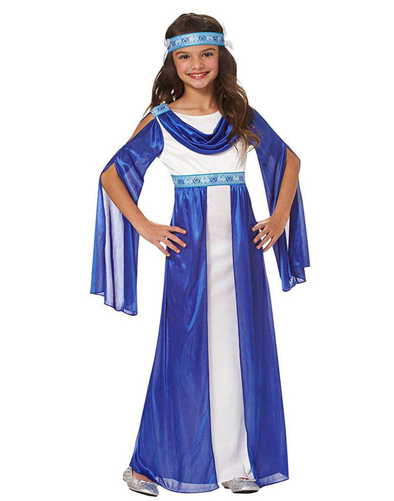 Greek Empress Girls Roman Blue Toga Halloween Costume-S