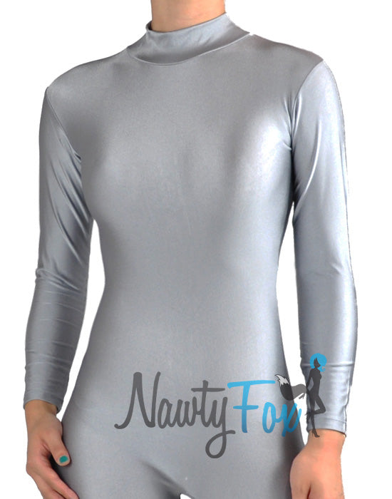 Premium Spandex Womens Silver Body Suit Slimming Bodysuit For