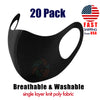 [20 PACK] Black Washable Reusable One Layer Fabric Mask