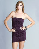 Dark Purple Pin-Tucked Tube Strapless Dress