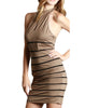 Tan Mock-Neck Halter Mini Dress