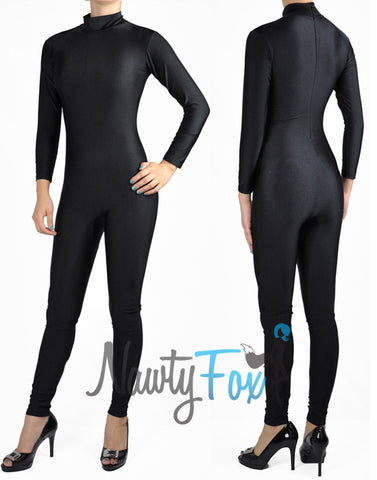 Black Mock Neck Long Sleeve Unitard Dancewear Bodysuit Costume- Reg and Plus Size