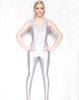 Gray Scoop Neck Sleeveless Shiny Spandex Aerobic Yoga Active Wear Dance Unitard Bodysuit