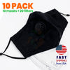 [10 PACK] Black Cotton 3 Layer Mask with Valve + 2 Filters