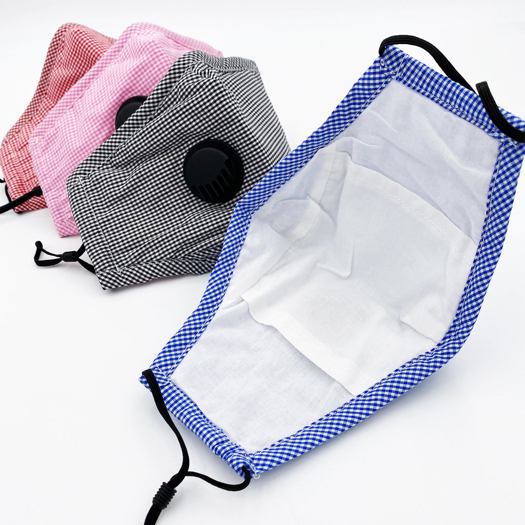 [3 PACK] Blue Plaid Cotton 3 Layer Mask with Valve + 2 Filters