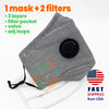 Black Plaid Cotton 3 Layer Mask with Valve + 2 Filters