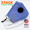 [3 PACK] Blue Plaid Cotton 3 Layer Mask with Valve + 2 Filters