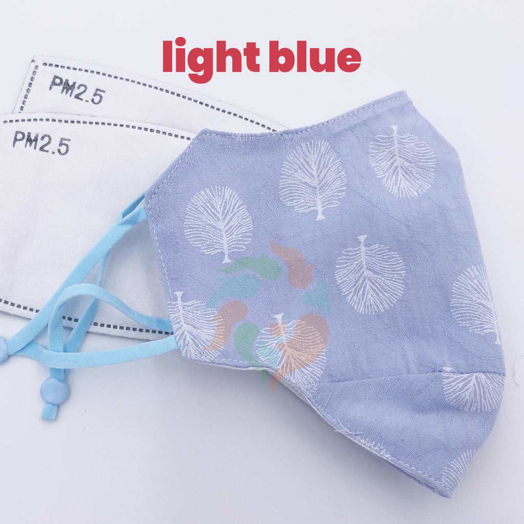 [3 PACK] Blue Tree Printed Linen Cotton 3 Layer Mask + Filters