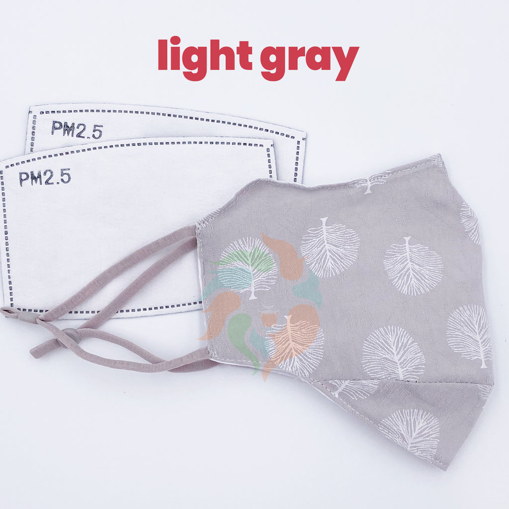 [50 PACK] Gray Tree Printed Linen Cotton 3 Layer Mask + Filters