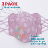 [3 PACK] Purple Tree Printed Linen Cotton 3 Layer Mask + Filters