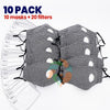 [10 PACK] Black Plaid Cotton Face Mask with Valve + Filters
