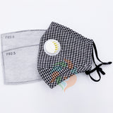 [3 PACK] Black Plaid Cotton Face Mask with Valve + Filters