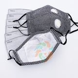[50 PACK] Black Plaid Cotton Face Mask with Valve + Filters
