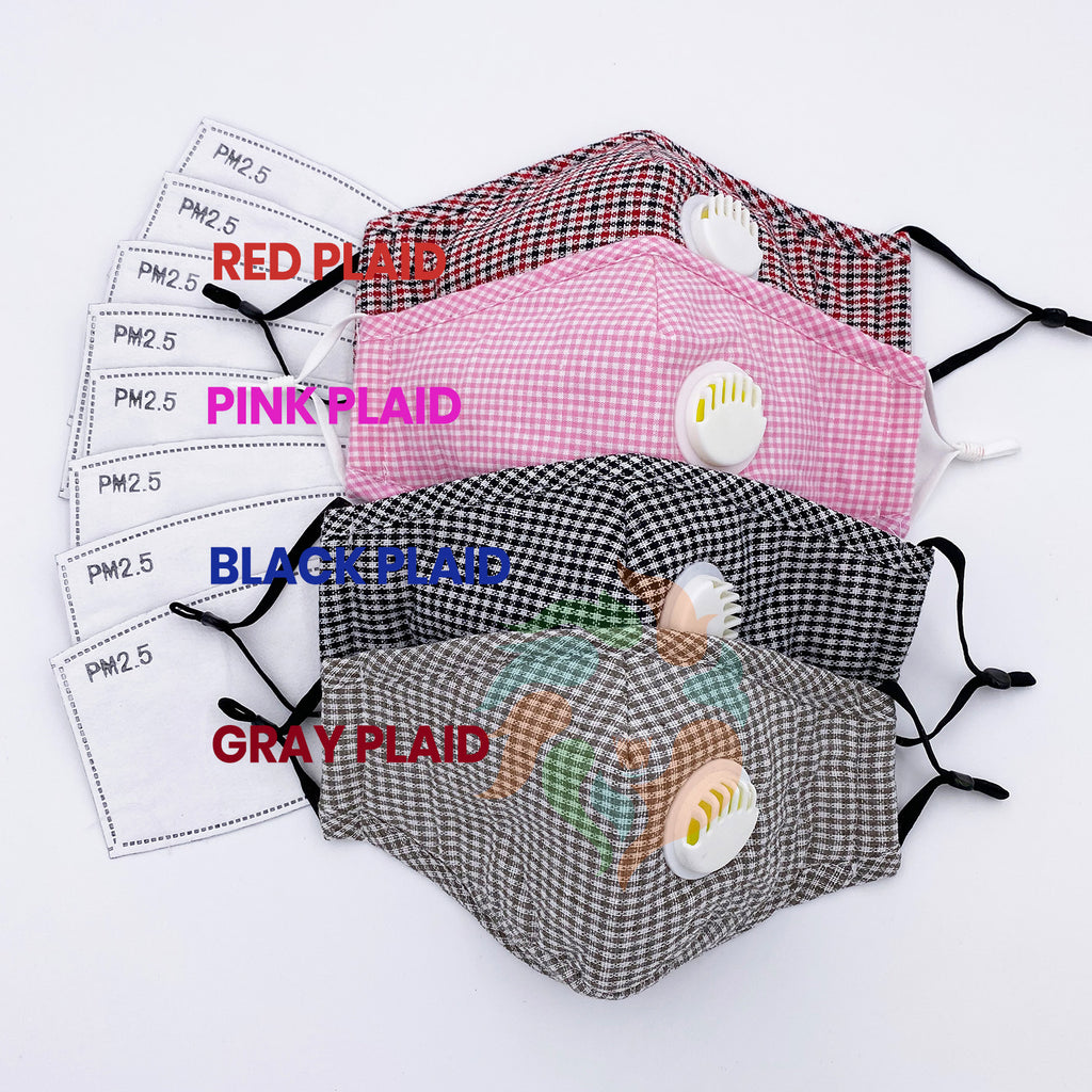 Plaid Cotton Face Mask with Valve + Filters
