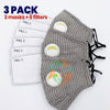 [3 PACK] Gray Plaid Cotton Face Mask with Valve + Filters