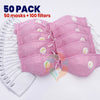 [50 PACK] Pink Plaid Cotton Face Mask with Valve + Filters