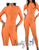 Orange Mock Neck Long Sleeve Unitard Dancewear Bodysuit Costume-Reg and Plus Size