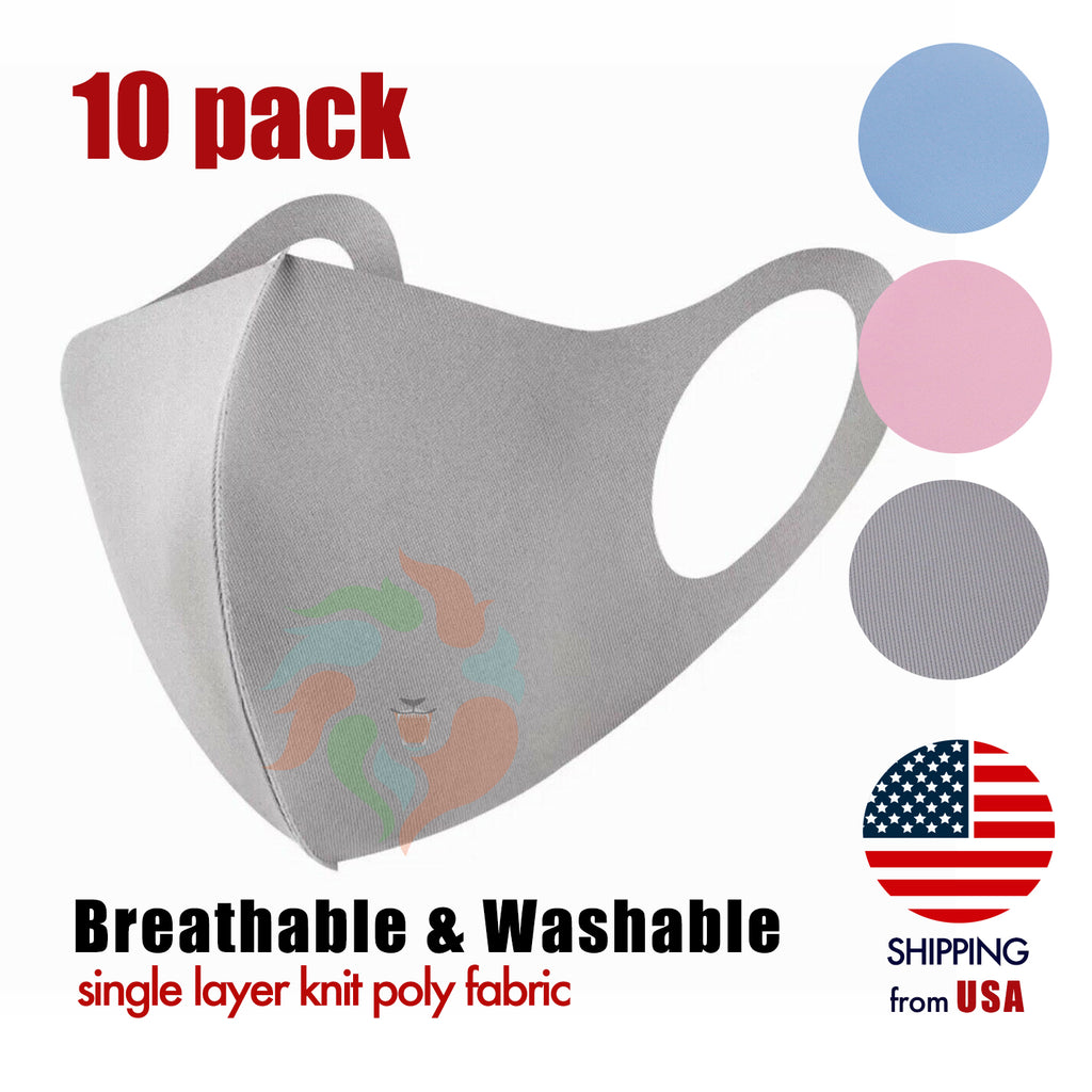 [10 PACK] Face Mask 1-LAYER Fabric PINK|BLUE|GRAY S/M