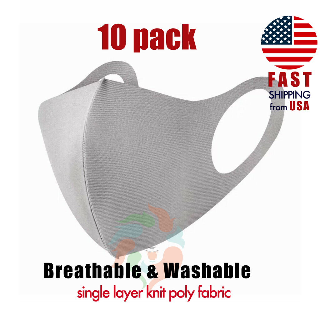 [10 PACK] Gray Face Mask 1-LAYER Fabric S/M