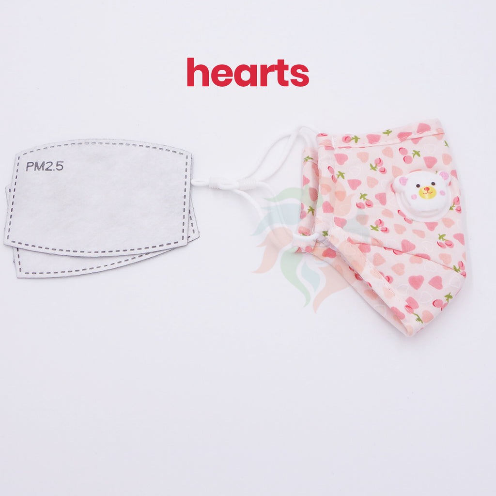 [50 BAG] Hearts Kids Cotton Valve Mask