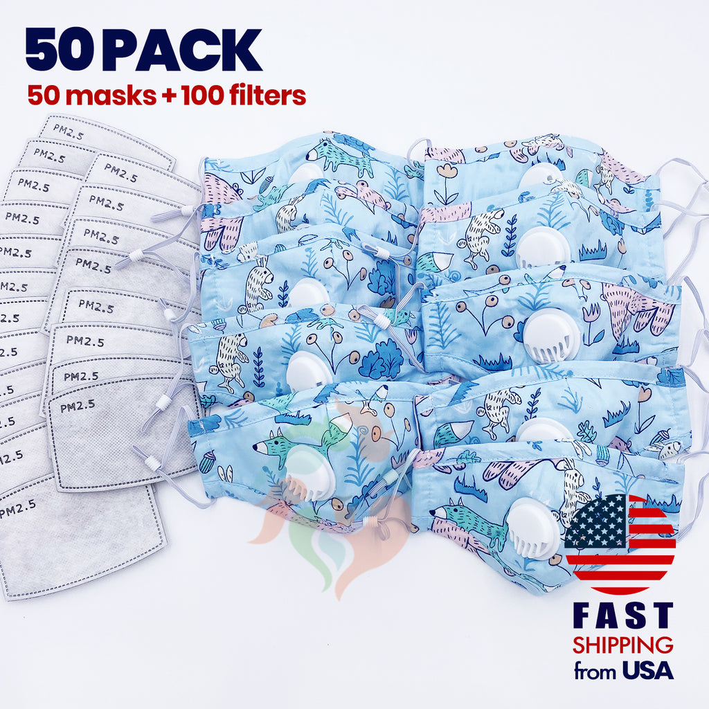 [50 PACK] Animal Kids Cotton Mask
