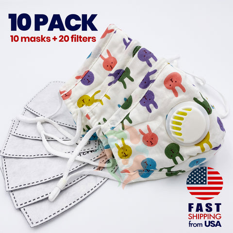 [10 PACK] Blue Tree Printed Linen Cotton 3 Layer Mask + Filters
