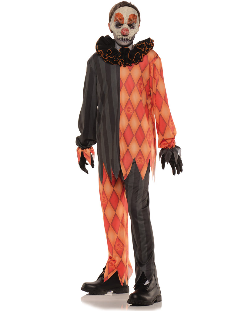 Evil Clown Boys Orange Black Scary Halloween Costume-M