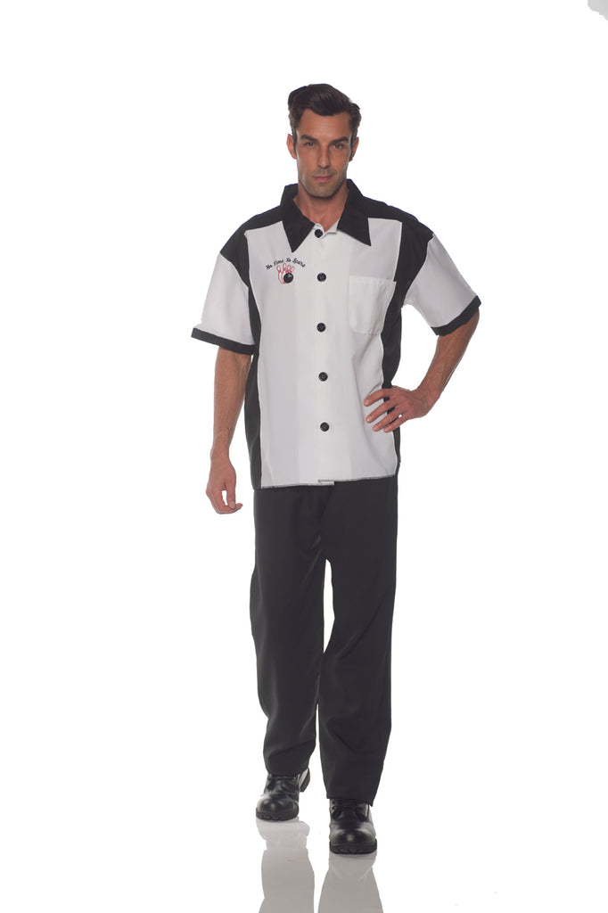 White Mens Adult Costume Bowling Shirt