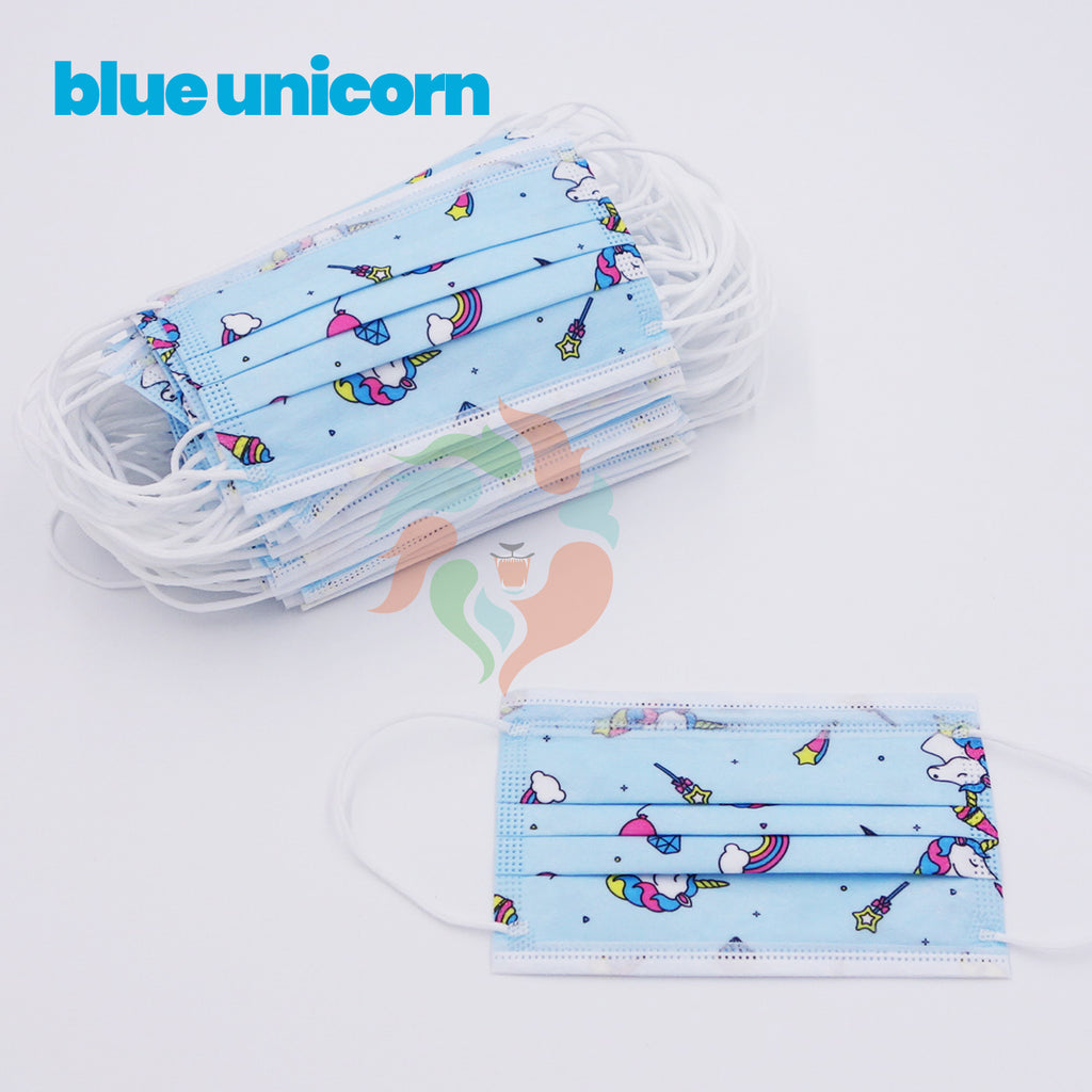 [100 PACK] Kids Disposable Mask 3 Ply Non-Medical-BLUE UNICORN