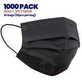 [1000 PACK] BLACK 3ply Disposable Adult Mask