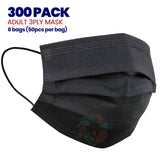 [300 PACK] BLACK 3ply Disposable Adult Mask