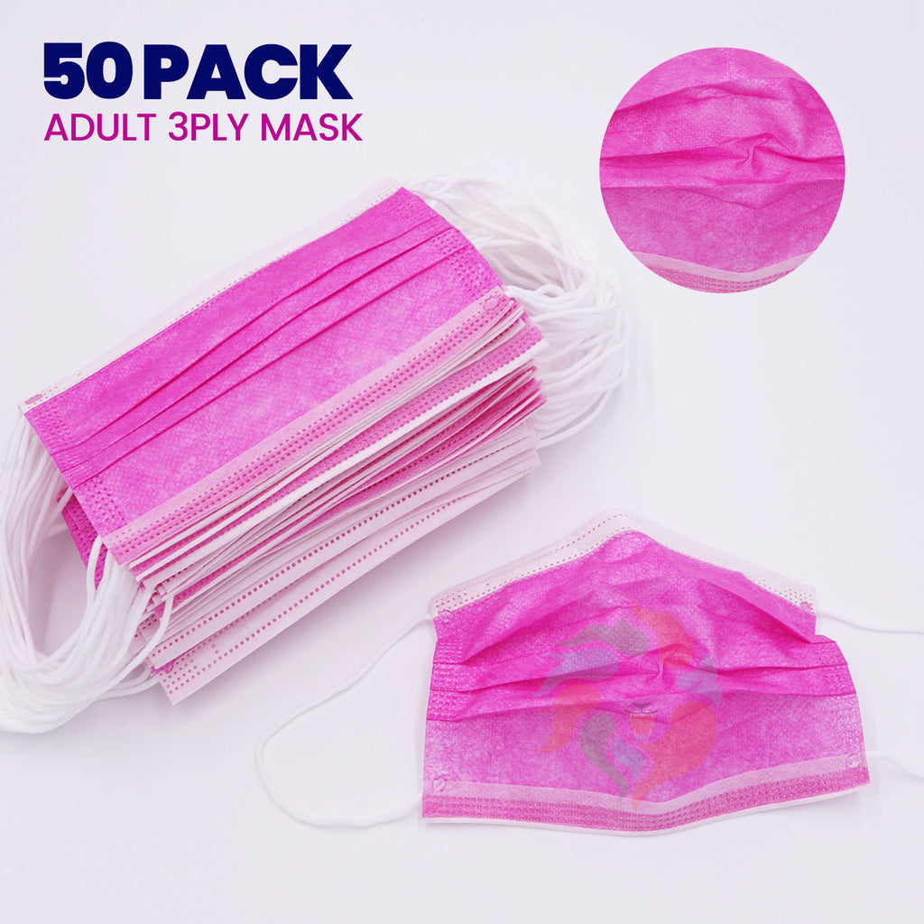 [50 PACK] PINK 3ply Disposable Adult Mask