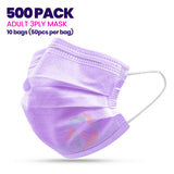 [500 PACK] PURPLE 3ply Disposable AdultMask
