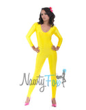 Yellow Shiny Spandex Scoop Neck Long Sleeve Unitard Dancewear Bodysuit