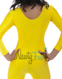 Yellow Shiny Spandex Scoop Neck Long Sleeve Unitard Dancewear Bodysuit