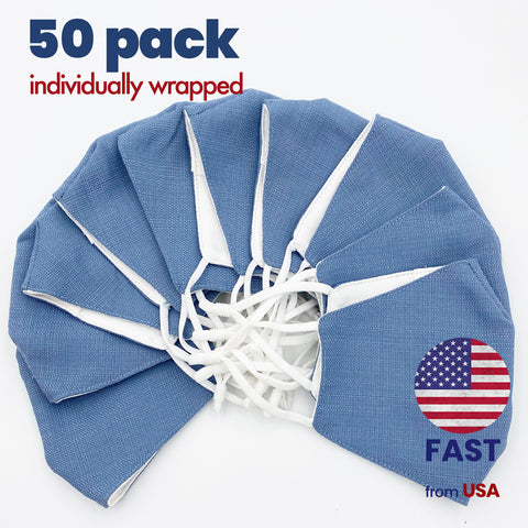 [50 PACK] Robins Egg Blue Cotton Double Layer Mask